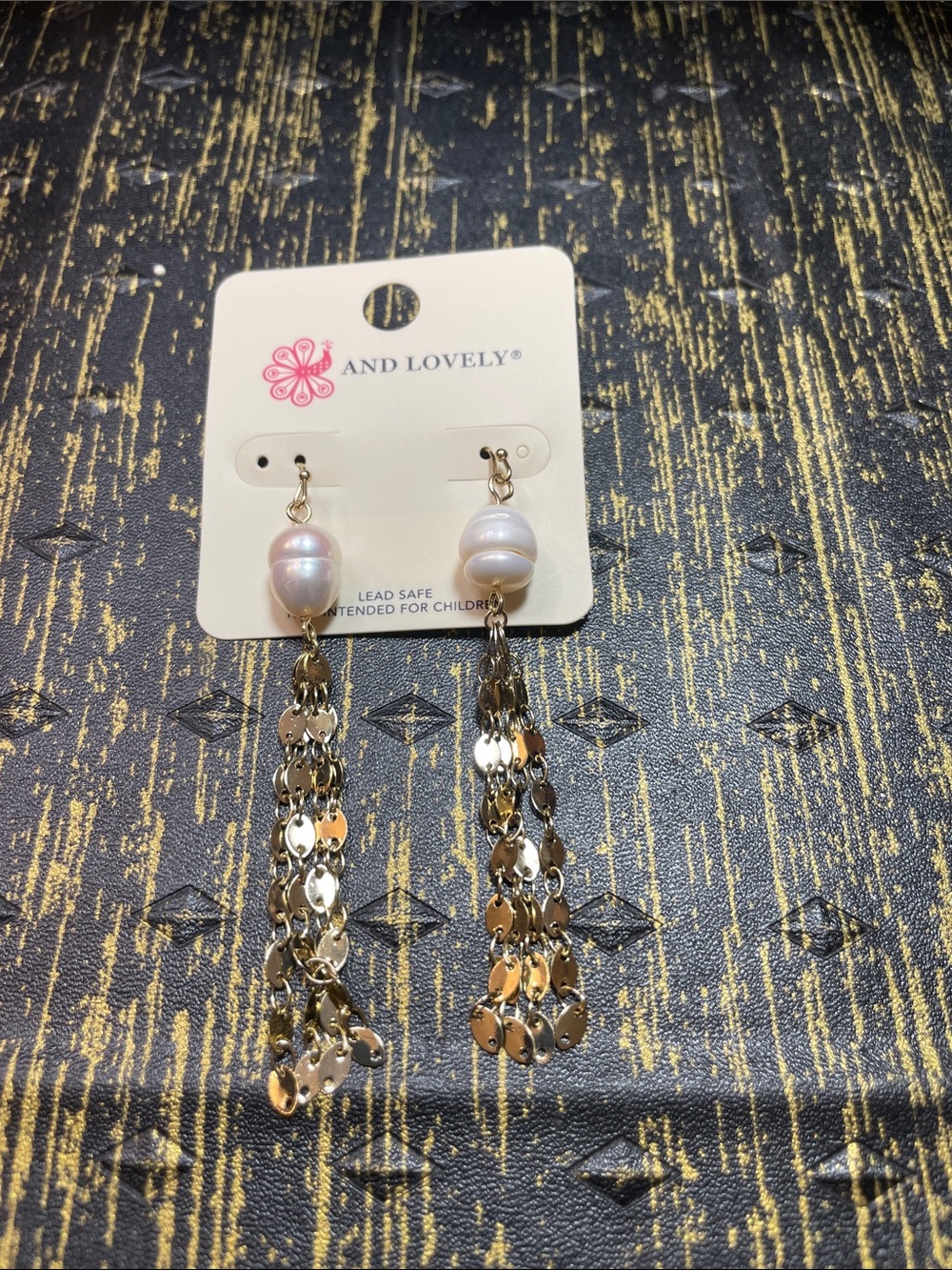 Gold Tassel Earrings with White Faux Pearl Drops